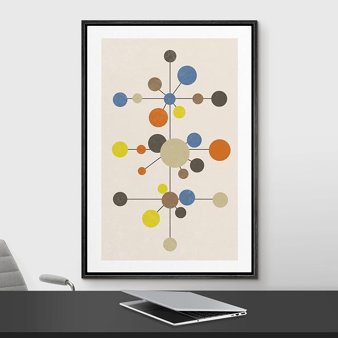 Woodrose Framed Canvas Print Wall Art Geometric Vintage Color Dot Variety Abstract Shapes Illustrations Modern Minimalist Chic Relax/Calm Multicolor for Living Room, Bedroom, Office - 24"x36" Black