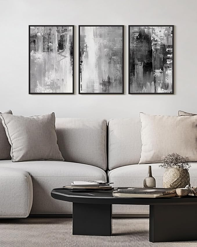 KUVIOKE Black Abstract Framed Canvas Wall Art Minimalist Graffiti Pastel Wall Decor Modern Art Painting for Bedroom Hallway 16x24in (Black Framed)