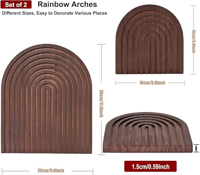 Set of 2 Wooden Arch Vintage Decor for Wall Shelf, Fireplace Mantel, Counter, Table - Mid Century Modern Boho Decorative Object Aesthetic Decorations for Living Room, Kitchen, Home Office