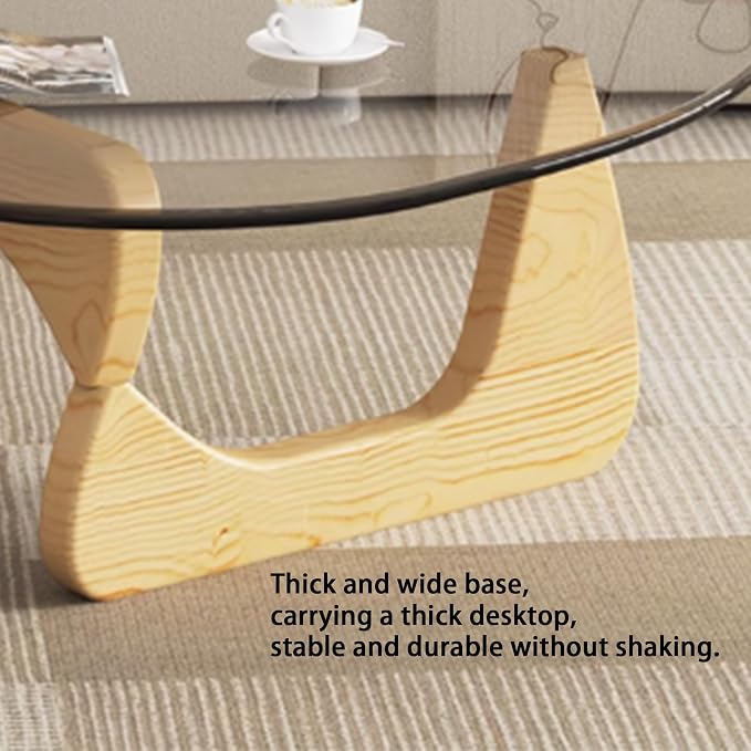EASYSOUL Modern Glass Coffee Table, 32.68W x 22.44L x 15.75H in, Abstract Round Tea Tables for Living Room Home Office Industrial Cocktail Tables (Log-Clear Glass, 44.88")