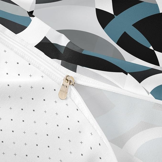 Geometric Circle Duvet Cover Modern Retro Grommet Bedding Set for Kids Boys Girls Geometrics Swirls Comforter Cover Grey Blue Black Decor Abstract Stripe Line Bed Set Full Size Zipper (No Comforter)