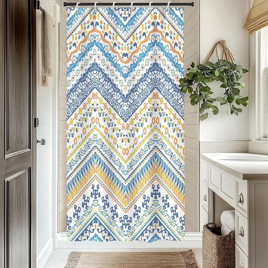 Blue Bohemian Shower Curtain for Bathroom Colorful Boho Striped Shower Curtains Modern Abstract Aesthetic Bathroom Decor Set Washable Waterproof Polyester Fabric with Hooks 48x72 Inch