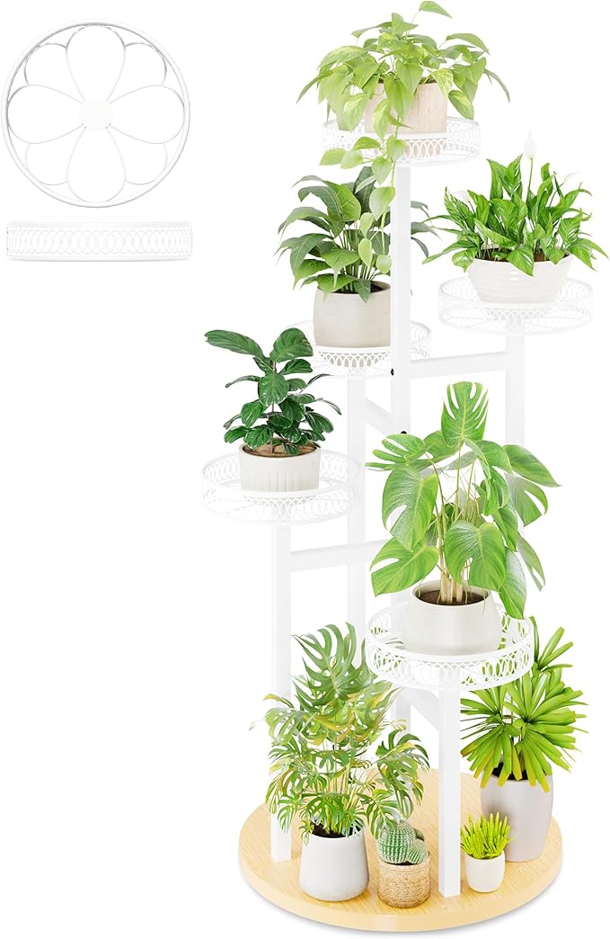 White Stand Plants, 5-Tier Metal Plant Stands for Outdoor Indoor Plants,Heavy Duty Flower Pot Stands for Multiple Plants,Decoration Display Racks for Patio Garden -WhiteFlower
