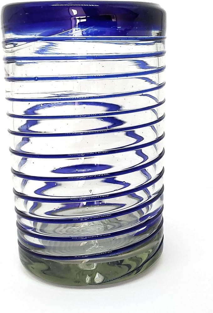 Cobalt Blue Spiral 14 oz Drinking Glasses (set of 6), Recycled Glass, Lead-free, Toxin-Free (Drinking)