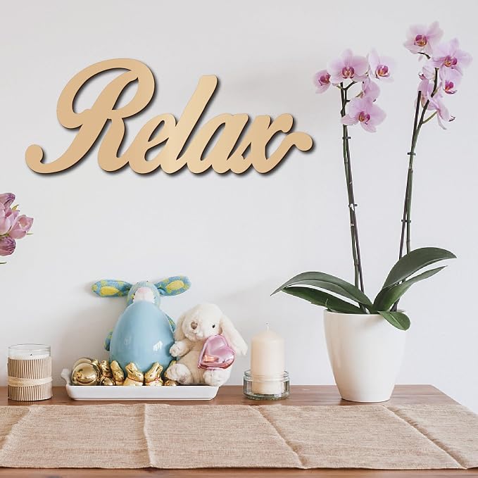 CREATCABIN Relax Wood Cutout Front Door Wooden Decor Letters Cut Art Sign Wall Hanging Decor for Restroom Cafe Shop Canteen Apartment Hotel Mall Rustic Farmhouse Porch Party Indicate Sign 11.9x4.7in