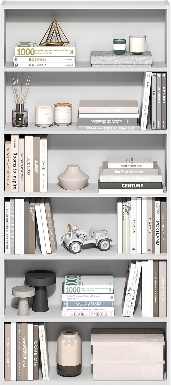 Furinno Basic Book Shelf, 6-Tier Bookcase with Open Shelf, Bookshelf, Cube Storage Organizer, 7 x 24 x 53, for Living Room, Bedroom, Home Office, White