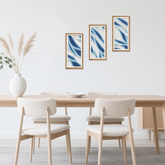 IARTTOP Blue Abstract Wall Art Set of 3 Modern Geometric Line Wall Decor Mid Century Artwork Teal Navy Blue Minimalist Art Prints for Office Living Room Bedroom 8 x16 Inch