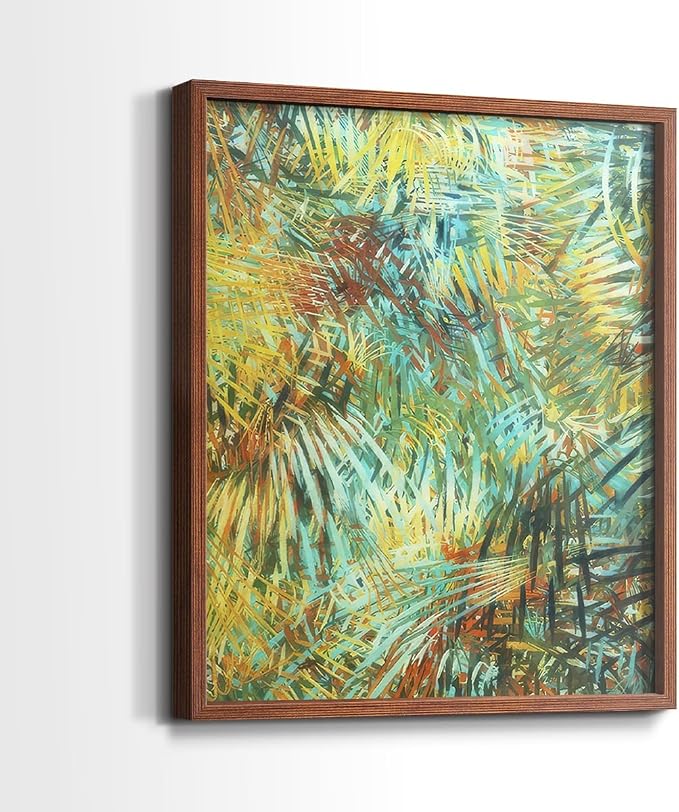Renditions Gallery Set of 2 Peel & Stick Framed Prints, Nature Abstract Wall Art, Green Leafy Design Wall Decor, Re-Stickable - Ready to Hang - 11"x14" - Walnut Frame LT588