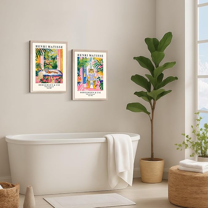 Framed Henri Matisse Tiger Wall Art Canvas Print Colorful Modern Painting Poster Funny Bathroom Poster Living Room Bedroom Gallery Home Wall Decor 12x16 Inch x2 Ready to Hang
