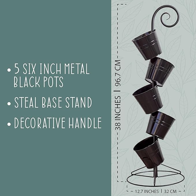 Hanging Flower Pot Tiered Stand (Black), Metal Outdoor Stacking Planter