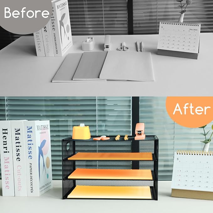 3 Tier Letter Tray Paper Organizer with Handle Desk Paper Organizer Tray, Desktop File Folder sorter Holder for Home Office School