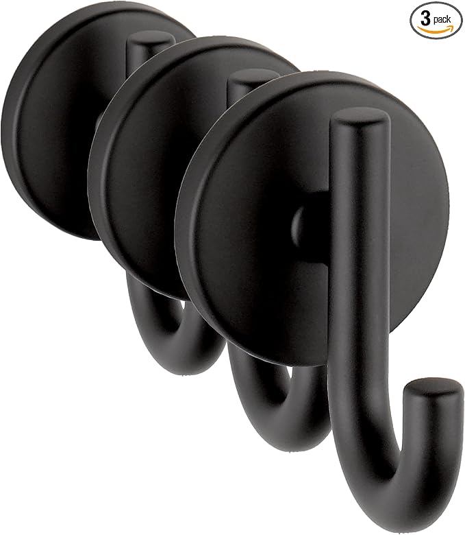 Delta Trinsic (3-Pack) Towel Hooks Matte Black Single Bathroom Hooks Wall Mounted for Robes & Towels Hand Towel Hook Holder Kitchen, Bathroom Accessories 75935-BL