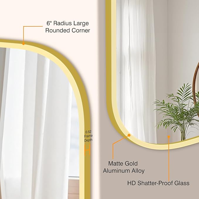 Bathroom Mirror for Wall, Gold Bathroom Vanity Mirror for Over Sink 24 x 36, HD Reflection Shatterproof Mirror for Living Room Bedroom Entryway, Metal Frame Rectangular Shape