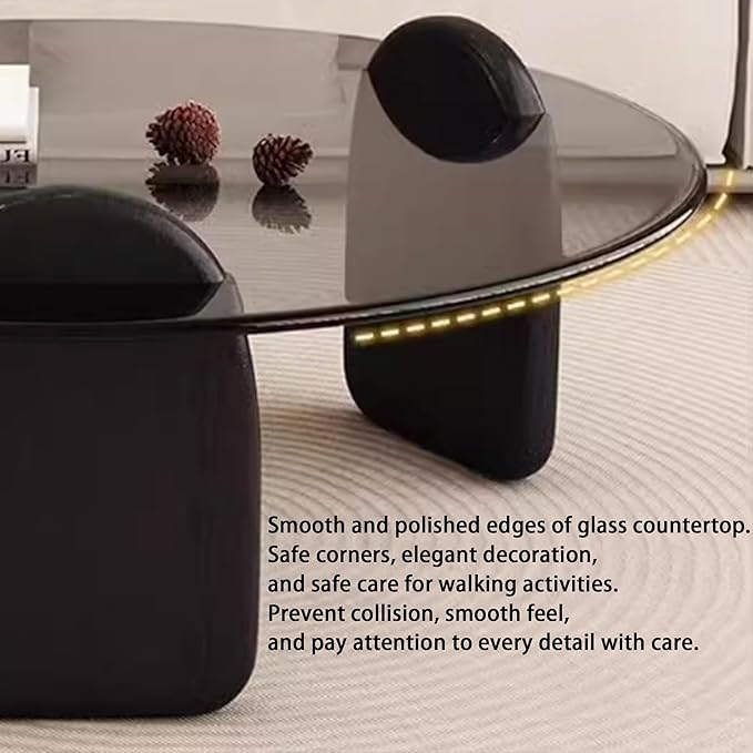EASYSOUL Modern Round Coffee Table with Glass Top, 35.43" L x 35.43" W x 14.69" H, Circular Tea Tables for Living Room Home Office Industrial Cocktail Tables (Black-Grey Glass/35.43 ")