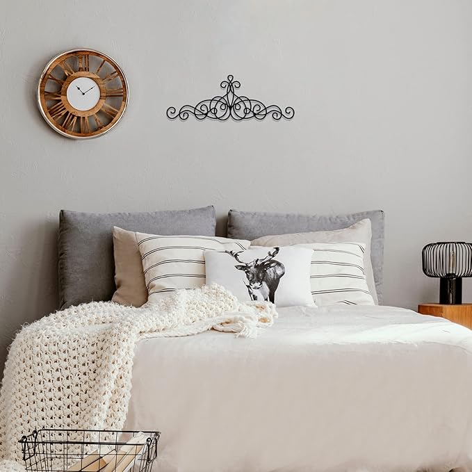 Zhengmy 15.7 x 5.5 Inch Rustic Metal Scroll Wall Art Decor Black Wrought Iron Wall Decor for Home Living Room Bedroom Doorway Over Bed/TV Long Narrow Hanging Ornaments