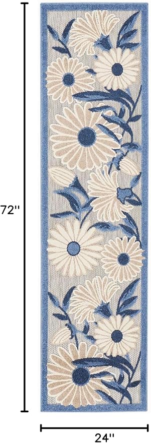 Nourison Home Aloha Blue Grey 2' x 6' Area Rug - Easy Clean, Non Shedding, Bed Room, Living Room, Dining Room, Kitchen (6' Runner)