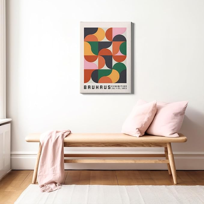 Haruhiart Bauhaus Abstract Geometric Wall Art Colorful Geometric Modern Poster Red Black Yellow Pictures Abstract Shaped Wall Art Bauhaus Exhibition Poster Modern Colorful Pictures 16x24in with Frame