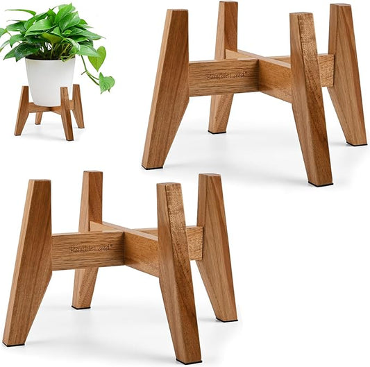 RAINBLELAND Wood Plant Stand Indoor (Set of 2) – 7 Inch Acacia Wood Plant Holder Stand for Pots, Small Mid Century Modern Planter Stand, 6 Inch Height Elevated Wooden Plant Stand (Stand Only)