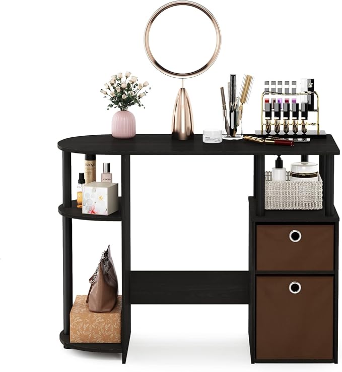 Furinno JAYA Desk, 38.4" Wide Gaming Desk with Bin Drawers, Computer Desk with Side Shelf, Office Desk for Study, Home Office, Bedroom, Dorm, Study Room, Espresso
