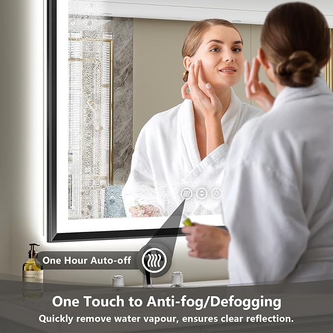 36x30 Black Framed LED Bathroom Mirror with Lights, Backlit and Front Light, Lighted Bathroom Vanity Mirror for Wall Dimmable Anti-Fog Memory Tempered Glass Horizontal/Vertical