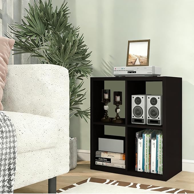 CTESNE【2026 Wooden Thick Frame 4 Cube Storage Organizer Shelf with Anti-Tipping Kits + Reversible Open Back Bookcase, Horizontal and Vertical Dual-use（Chocolate,11inch）