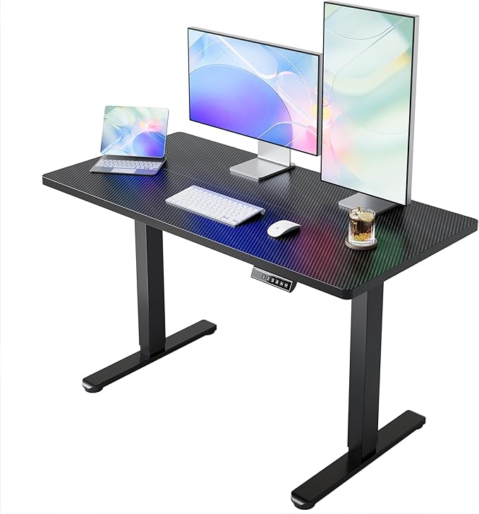 HUANUO Electric Standing Desk, 48" x 24" Height Adjustable Desk, 4 Memory Height Settings, Sit to Stand Up Desk for Home Office, with Headphone Hook, Cable Manager, Walnut