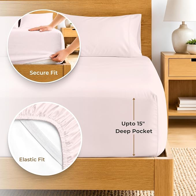 SGI bedding 100% Egyptian Cotton Sheets Full Size – 600 Thread Count Sheets Set, Soft, Cooling, 15" Deep Pocket, Luxury Hotel Bedding, Breathable, Durable - Blush