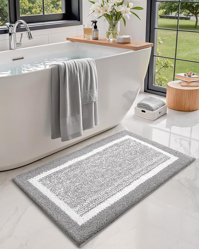Color&Geometry 16"x24" Small Bath Mats for Bathroom Simple and Stylish, Gray Bathroom Rugs, Non Slip, Absorbent, Soft, Washable, Microfiber Bathmat Shower Mat Outside Shower