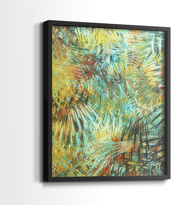 Renditions Gallery Set of 2 Peel & Stick Framed Prints, Nature Abstract Wall Art, Green Leafy Design Wall Decor, Re-Stickable - Ready to Hang - 11"x14" - Black Frame LT588