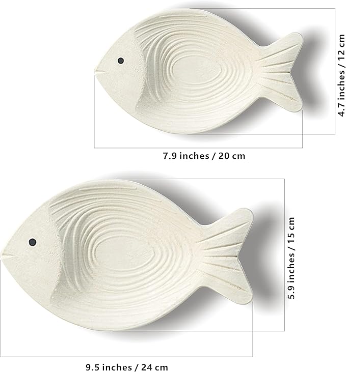 CSWLJS 2PC Beach Decor - Fish Hanging Wall Art, Coastal & Ocean Decor for Bathroom, Patio or Pool. White Wooden Vintage