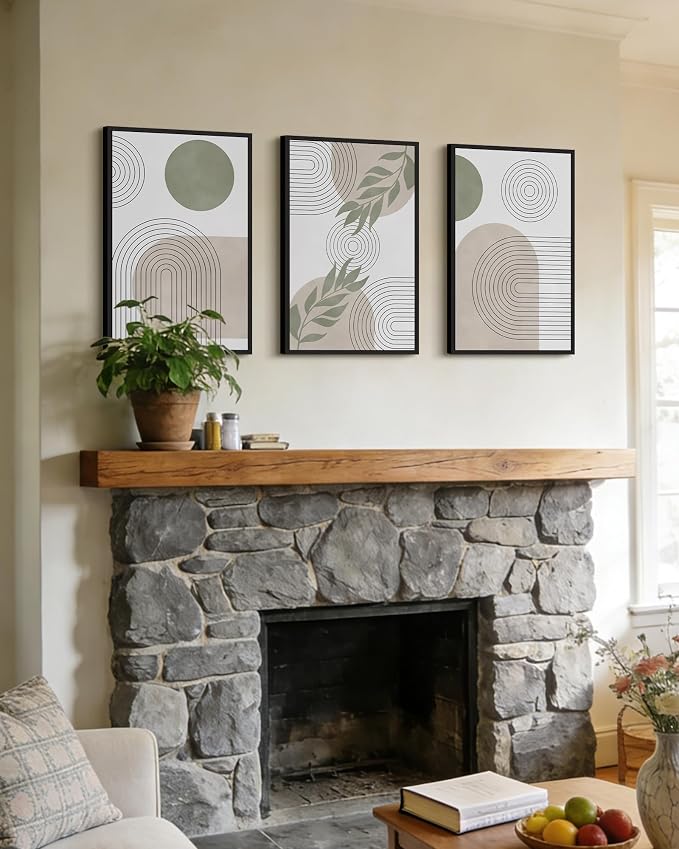 Drsoum Green Bohemian Wall Art Framed Boho Plant Sage Wall Decor Abstract Geometry Artwork Bedroom Home Office Living Room Prints Ready to Hang 16x24in Black Framed
