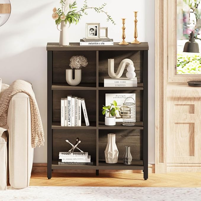 FATORRI 8 Cube Storage Organizer Bookshelf and 6 Cube Storage Organizer (Walnut Brown)