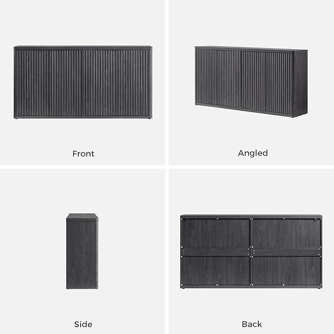 SICOTAS Buffet Cabinet with Storage Accent Sideboard with 8 Doors 132.6" Fluted Credenza Modern Buffet Table Media Console Cabinet Entryway Cabinets for Living Room Kitchen Dining Room Hallway