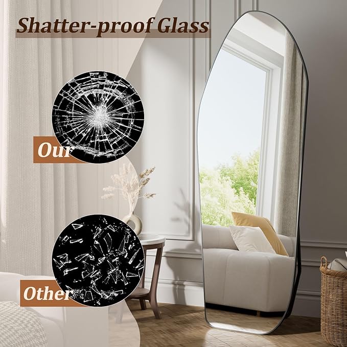 Full Length Floor Mirror - 76"x34" Irregular Diamond Shaped Full Body Mirror Aluminum Frame Floor Mirror Full Length for Bedroom Living Room Cloakroom Decor Black