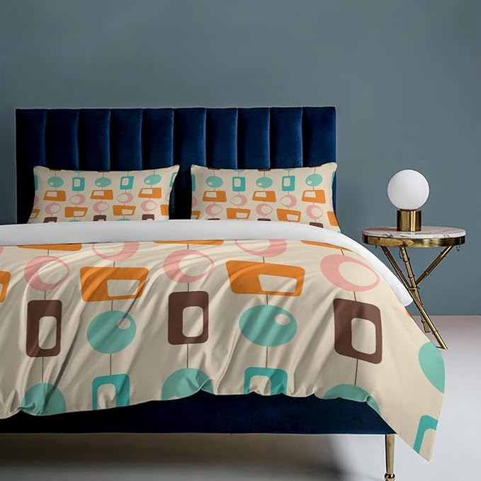 Colorful Aesthetic Comforter Cover Geometry Bed Set, Retro Atomic Duvet Cover，Modern Mid Century Bedding Sets，Aesthetic Abstract Art Bedding 3 Piece (1 Duvet Cover 102"x90" + 2 Pillow Sham 20"x30")