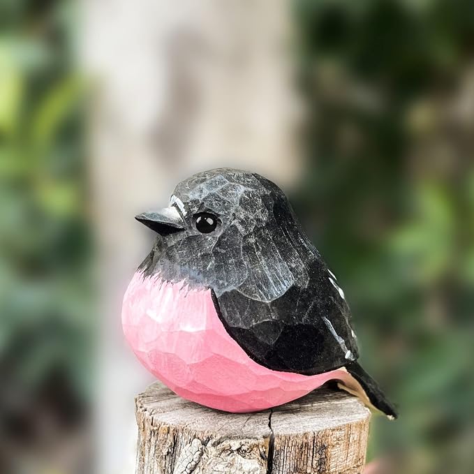 Bird Figurines Hand Carved Painted Wooden Statues for Home Decor, Gift for Bird Lovers,Housewarming, Birthday, Christmas, Anniversaries (NO.20-Pink Robin)