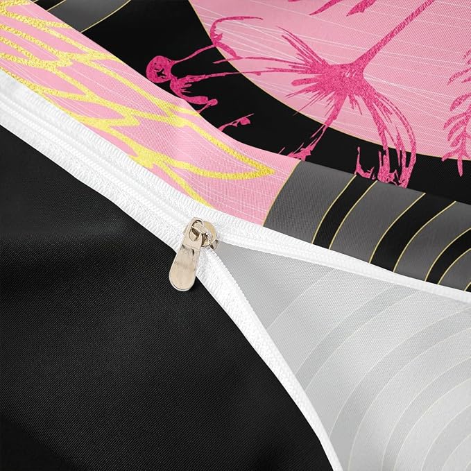Erosebridal Boho Mid Century Duvet Cover Full Size for Women Men Adults |Pink and Black Modern Comforter Cover Minimalist Geometric Bedding Set Aesthetic Modern Abstract Bed Set