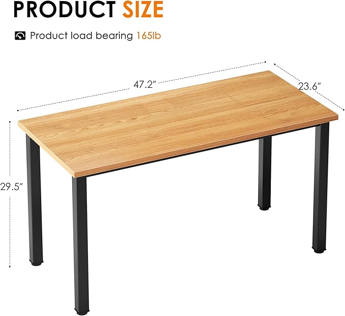 Need Computer Desk, 47 inch Home Office Desk, Modern Simple Style Home Office Gaming Desk, Basic Writing Table for Study Student, Black Metal Frame, Teak Tabletop