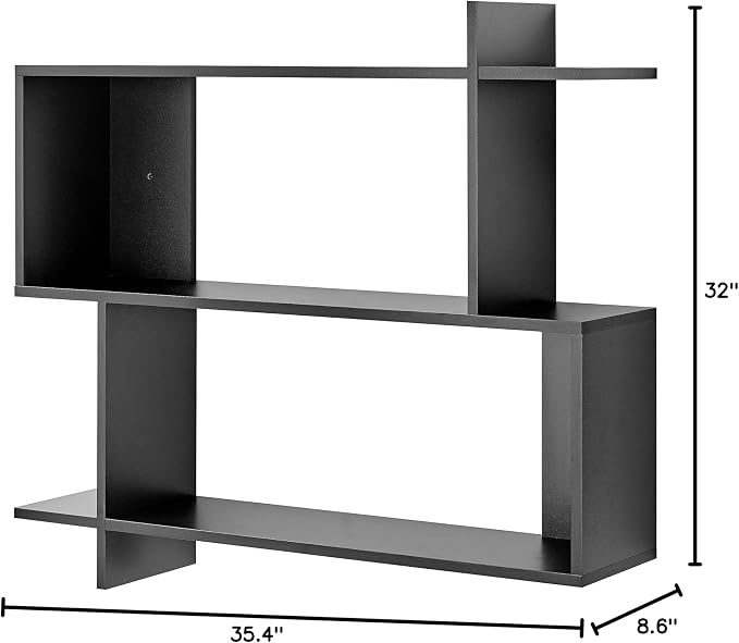 Danya B. Manasa Floating Geometric Kilter Two-Tier Wall Shelf - Black