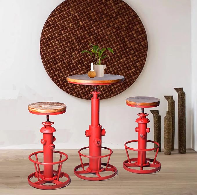 Topower Industrial Bar Table 38.58-48.43" Adjustable Pub Table Kitchen Dining Coffee Bistro Table Antique Red