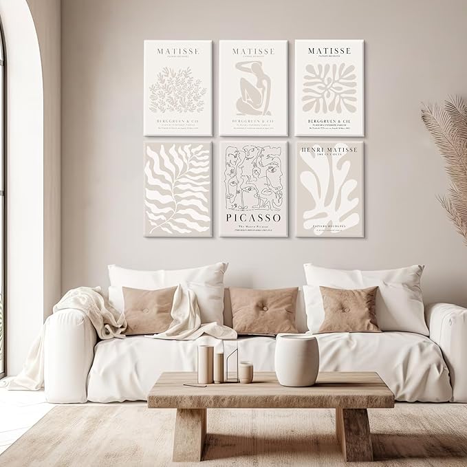 Henri Matisse Wall Art Prints Flower Abstract Canvas Pictures Aesthetic Beige Wall Art Decor Matisse Picasso Poster Gallery Vintage Painting Artwork for Bedroom 8x10 Inch Set of 6 Ready to Hang