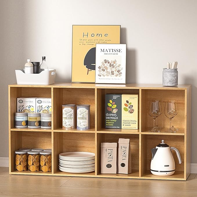 Wooden 8 Cube Storage Organizer with Closed Back Panel,Oak Cube Shelf Cubby Storage Organizer with Compartments for Living,Bookshelf, Easy to Install (Oak, 8 Cube-11in)