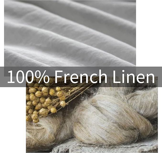 ATLINIA 100% Flax Linen Duvet Cover Set - Stone Washed Pure French Linen Organic Fabric for Farmhouse Comforter Boho Bedding Included 1 Duvet Cover 2 Pillow Shams(Light Grey, Queen)