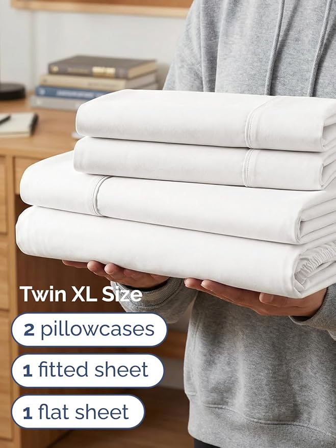 Extra Deep Twin XL Sheet Set - 4 Piece College Dorm Bed Sheets Set with Extra Deep Pockets - Ultra-Soft, Comfy & Breathable Bedding for Women, Men, Kids & Teens - Wrinkle & Fade Free - Antique White