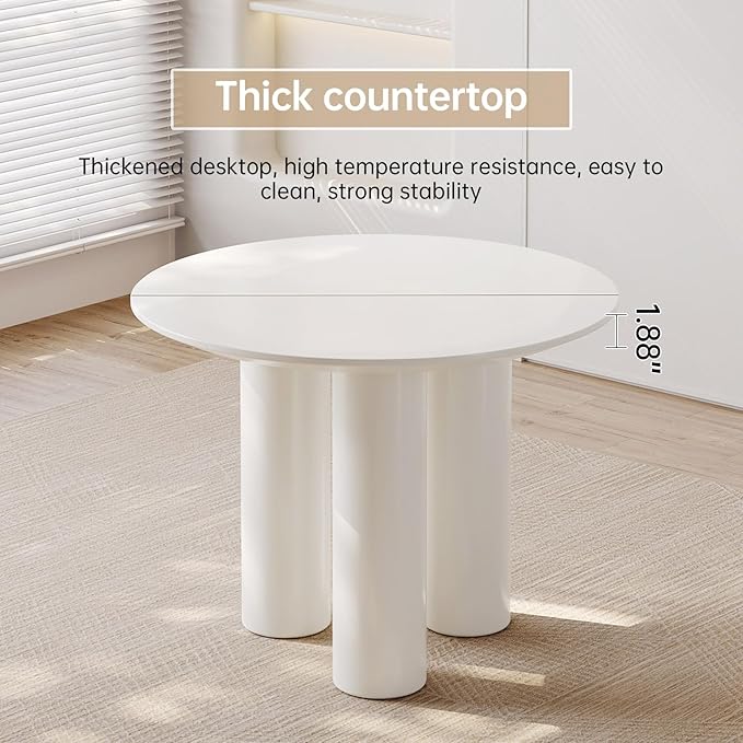 39.37" White Dining Table for 2-4 Round Kitchen & Dining Room Tables with Thicken Tabletop and Wooden Legs Circle Leisure Coffee Dinette Table for Kitchen, Living Room, Office