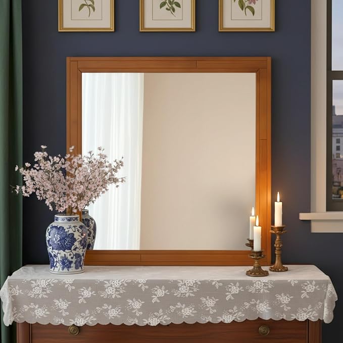 ZIYOO 30x30 Inch Wood Mirror Rustic Wall Decor for Entryway Farmhouse Wooden Vanity Mirrors Bedroom Living Room