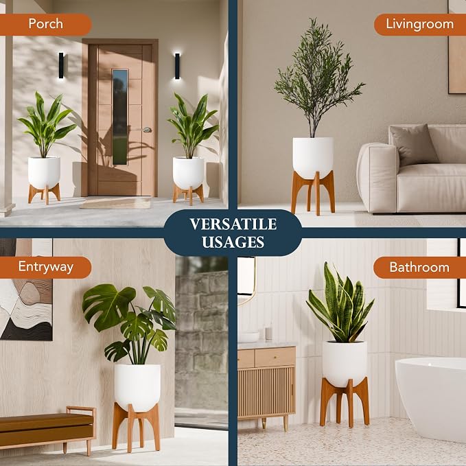KUTE NEST 17" H x 19.3" W Acacia Solid Wood Plant Stand, Mid Century Plant Holder for Outdoor & Indoor Use, Ideal for Corso & Arco Planter, Walnut Finish for Modern Home (Walnut, High - Medium)