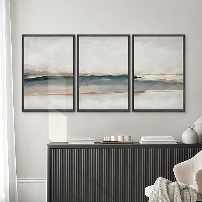 SIGNWIN Framed Canvas Print Wall Art Set Grunge Gold Pastel Landscape Shapes Abstract Illustrations Modern Art Decorative Nordic Chic Calm/Zen for Living Room, Bedroom, Office - 24"x36"x3 Black