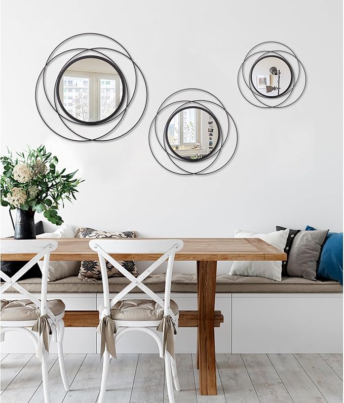 Mirrors Wall Decor Iron Frame Round Art Wall Mirrors Home Decoration Hanging Mirrors for Living Room Bedroom Bathroom Entryway Black 16"