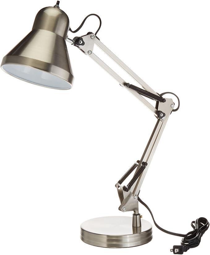 Boston Harbor WK-618E-3L Swing Arm Lamp Holder for Desk Lamp, Brushed Nickel,Grey